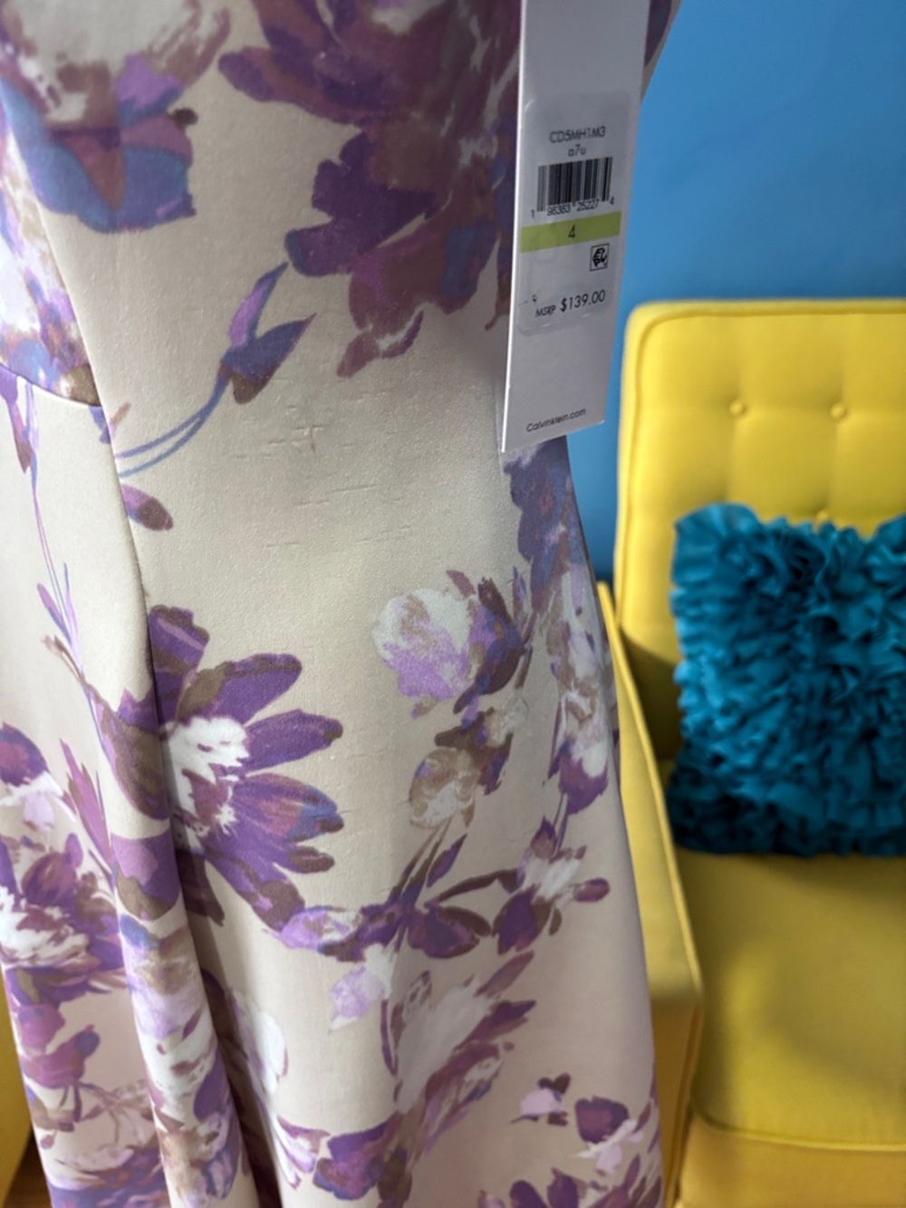 Calvin Klein Lavender Floral Midi Dress in Cream - Picture 7 of 10